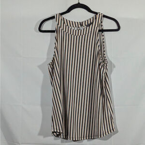 Adrianna Papell Black Pink Cream Striped Sleeveless Blouse L